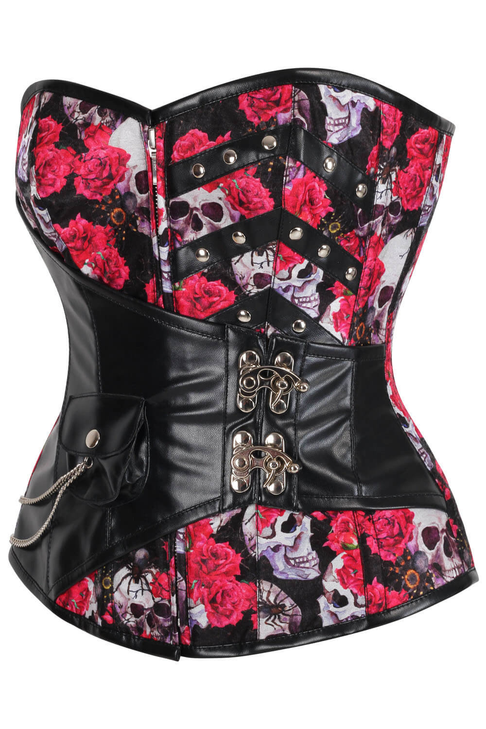 Nelsie Skull With Red Rose Overbust Corset