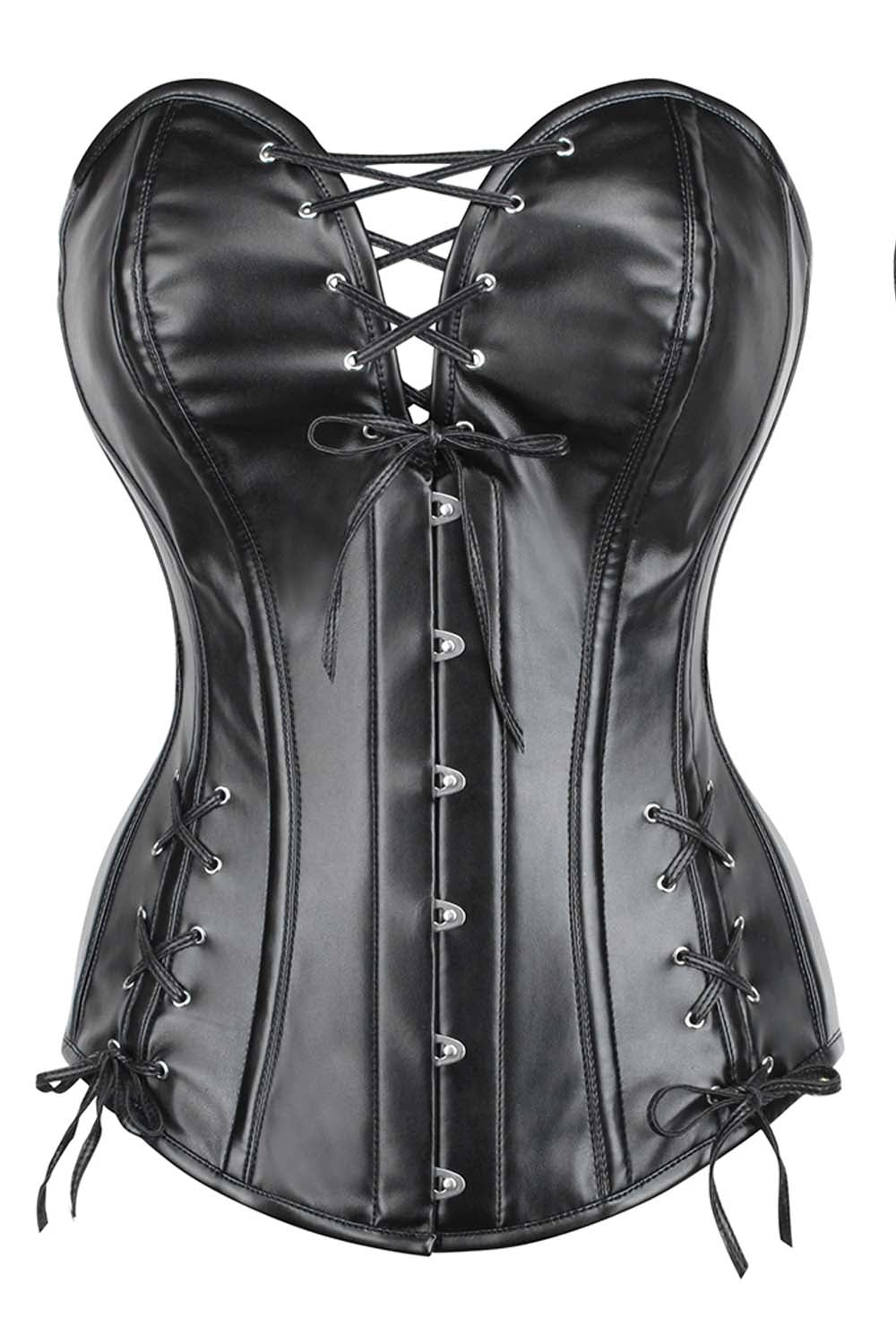 Shaunee Faux Leather Black Overbust Corset