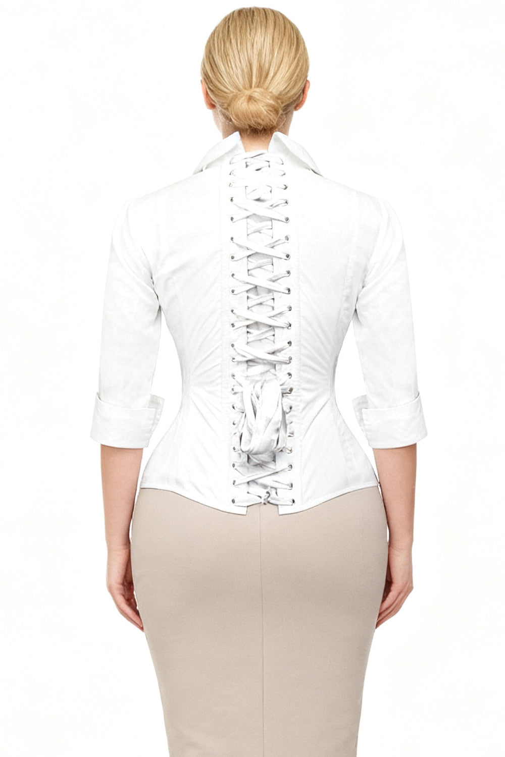 Shirlene Overbust White Cotton Corset Shirt