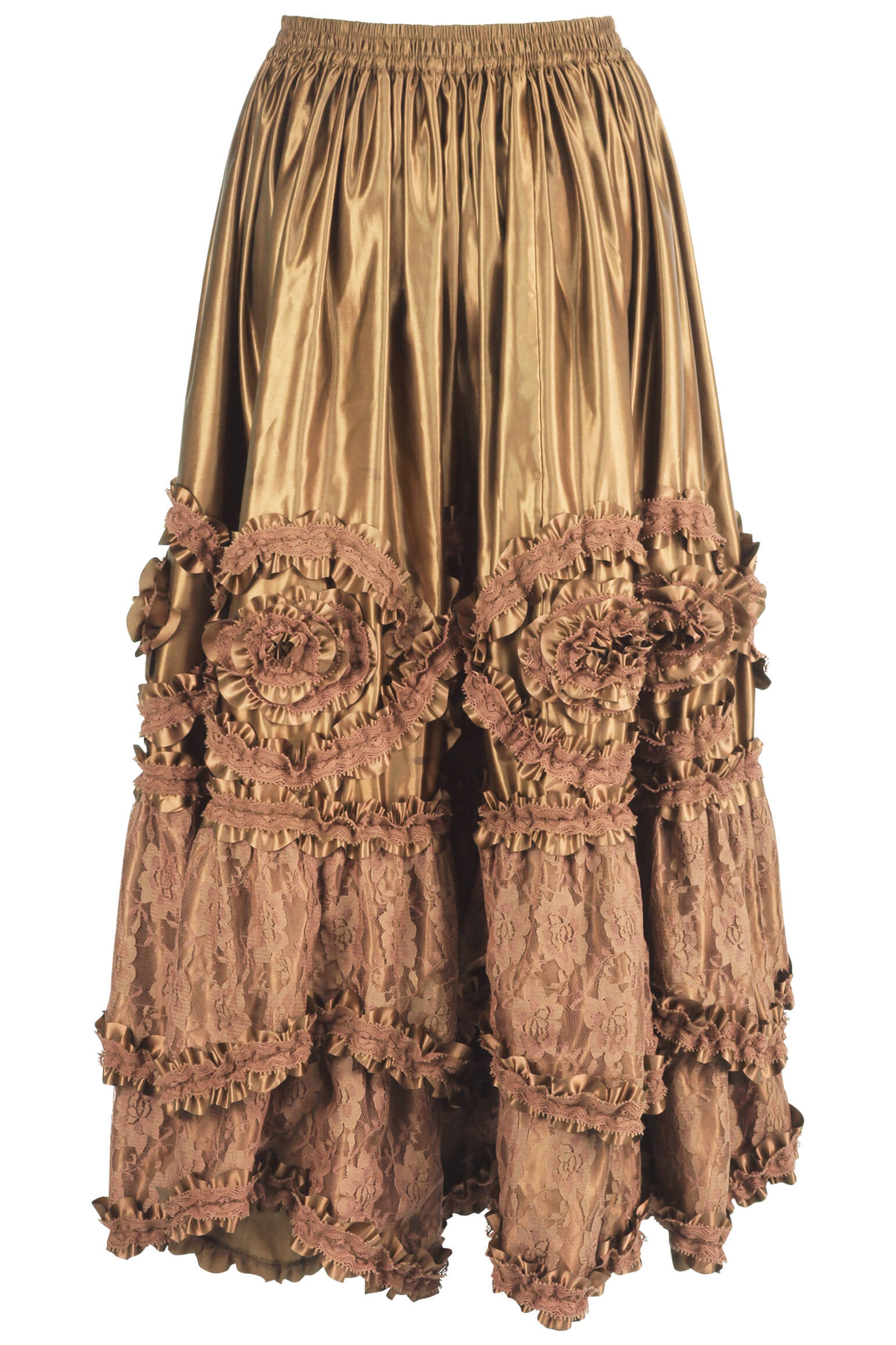 Aneira Rococo Cupcake Gold Satin Long Skirt