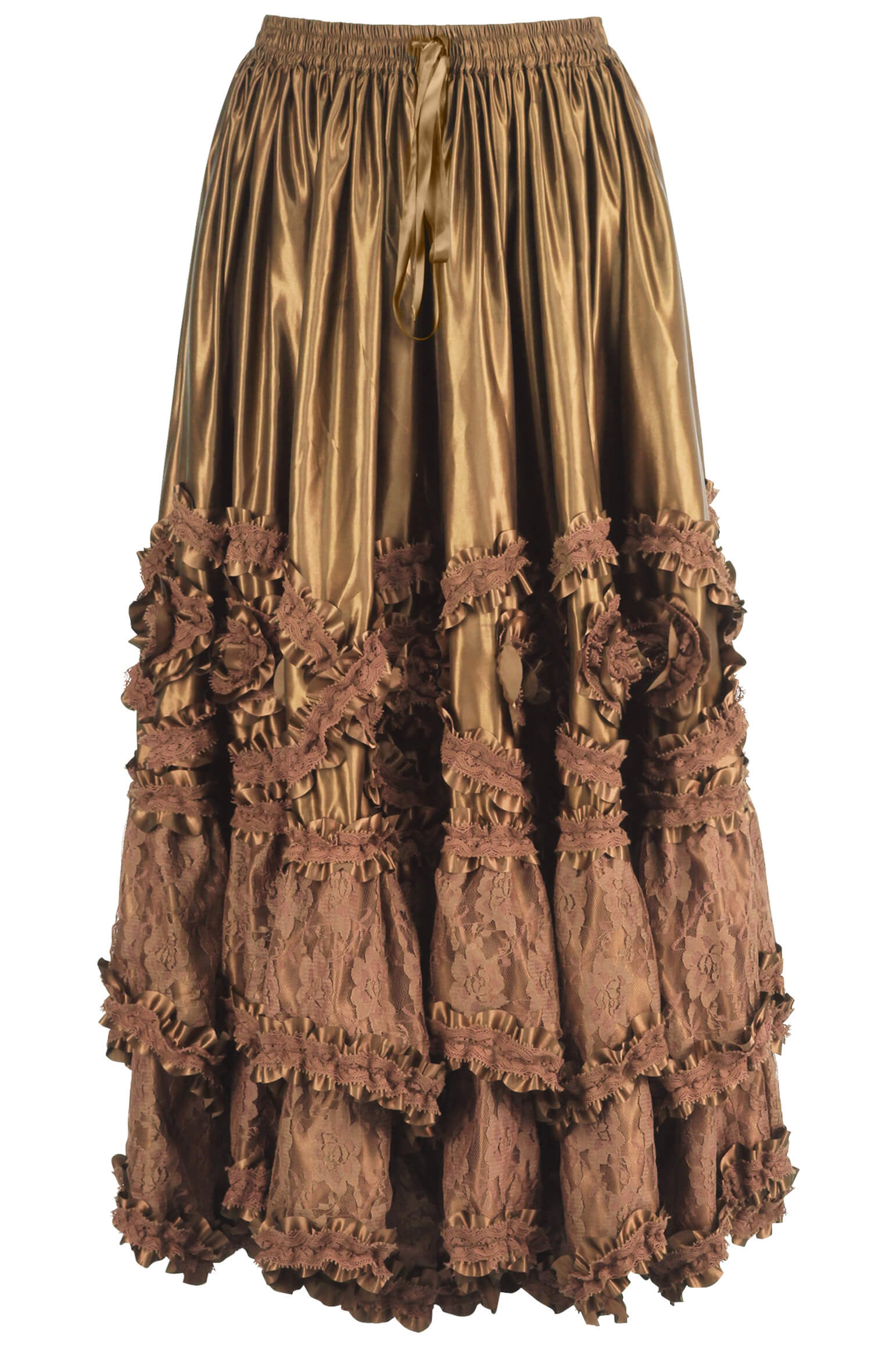 Aneira Rococo Cupcake Gold Satin Long Skirt