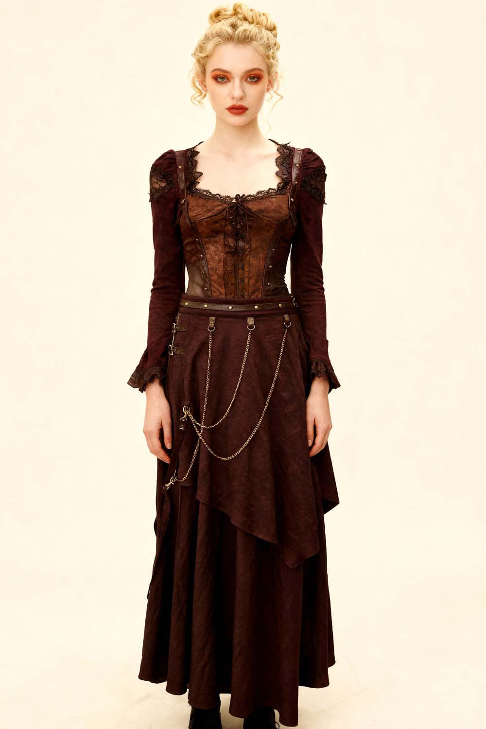 Debby Steampunk Cotton Layered Maxi Skirt