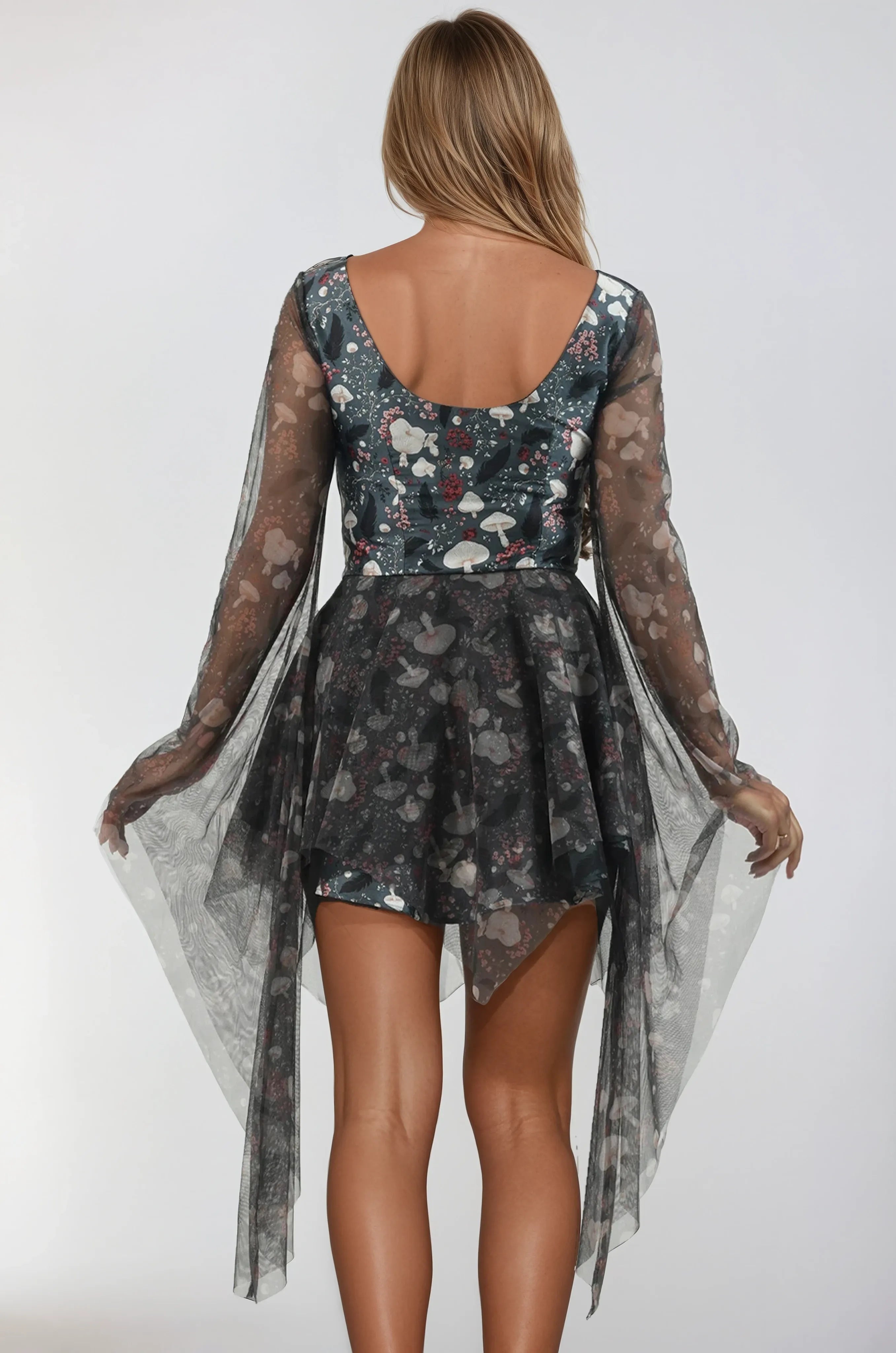 Fara Scoop Neckline Mushrooms Dress