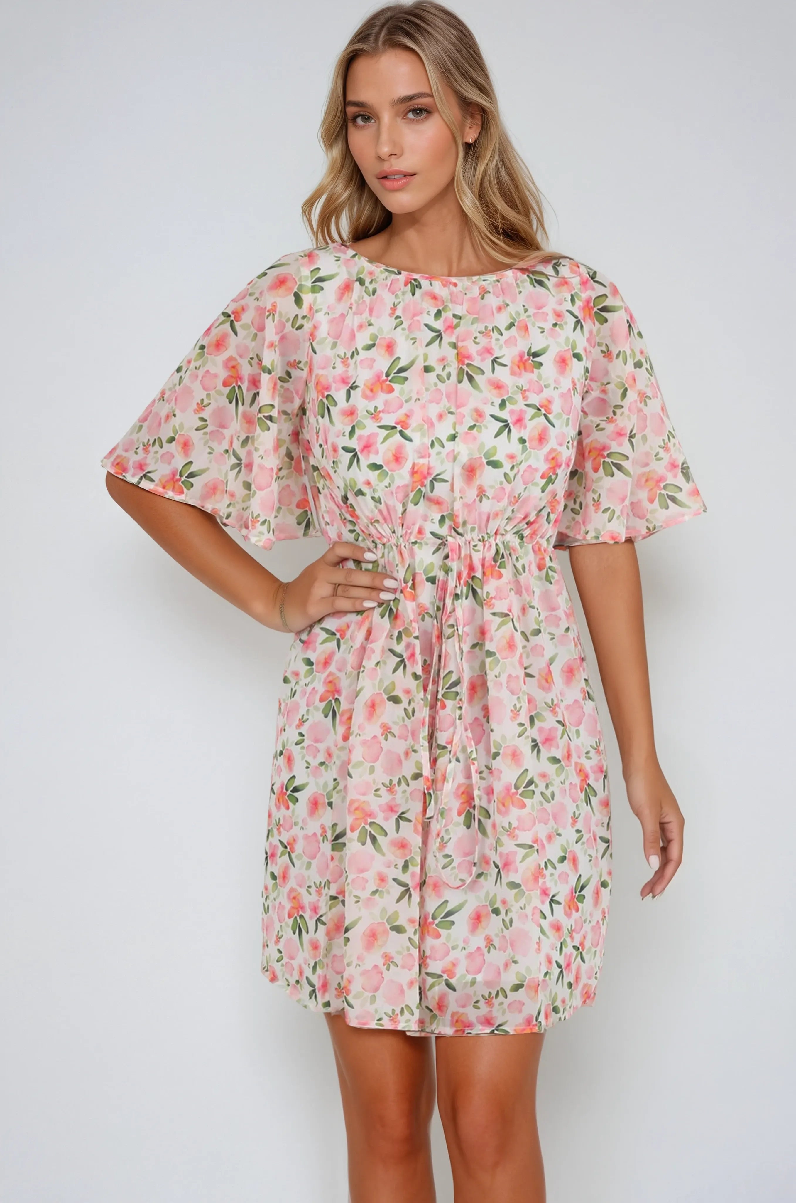 Joanna Drawstring Waist Midi Dress