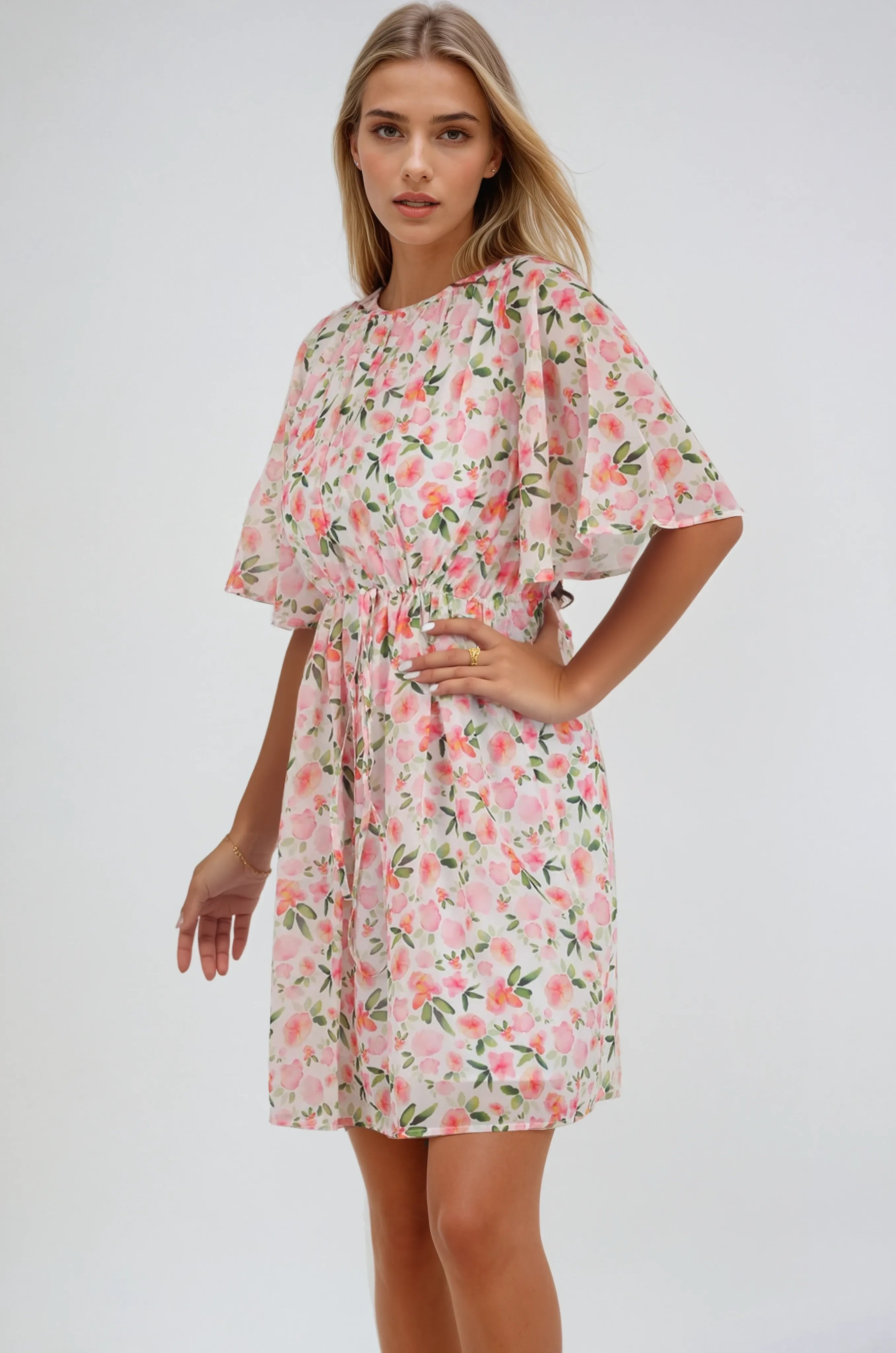 Joanna Drawstring Waist Midi Dress