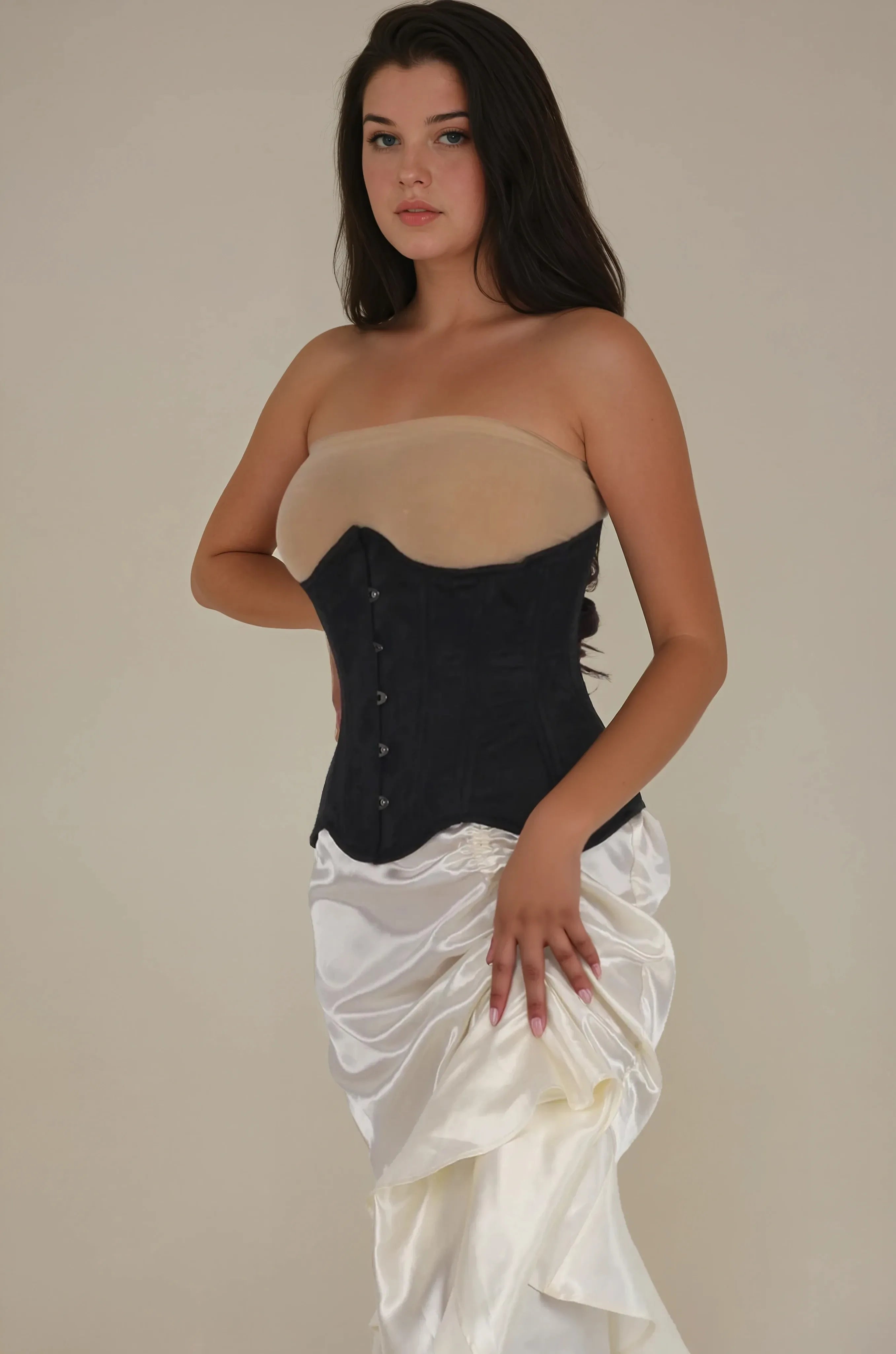 Emerie Waist Trainer Black Brocade Curvy Corset