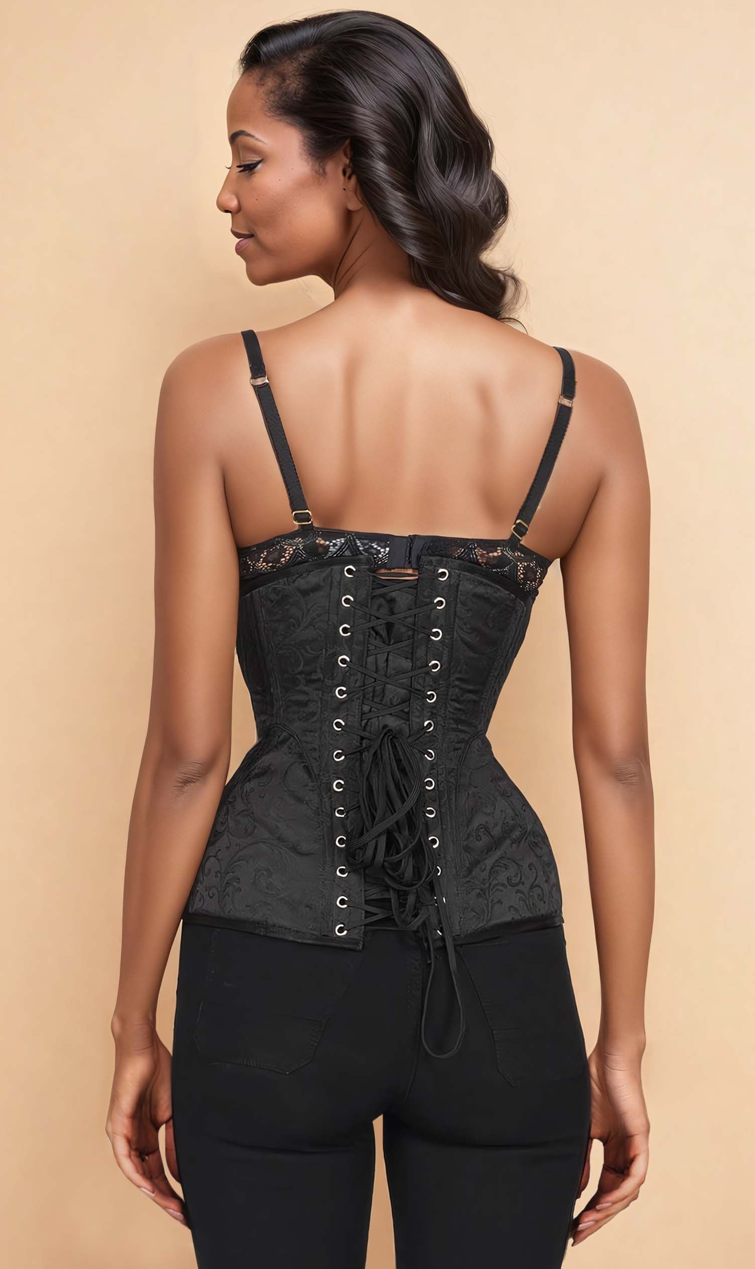 Kayla Waist Cincher Black Brocade Corset